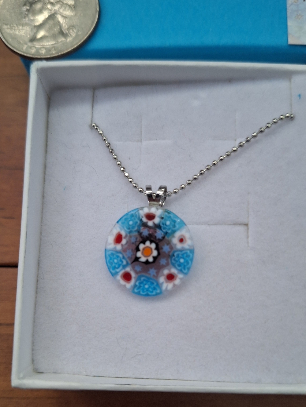 Murano Blue Floral Millefiori Necklace Set - Picture 2 of 5